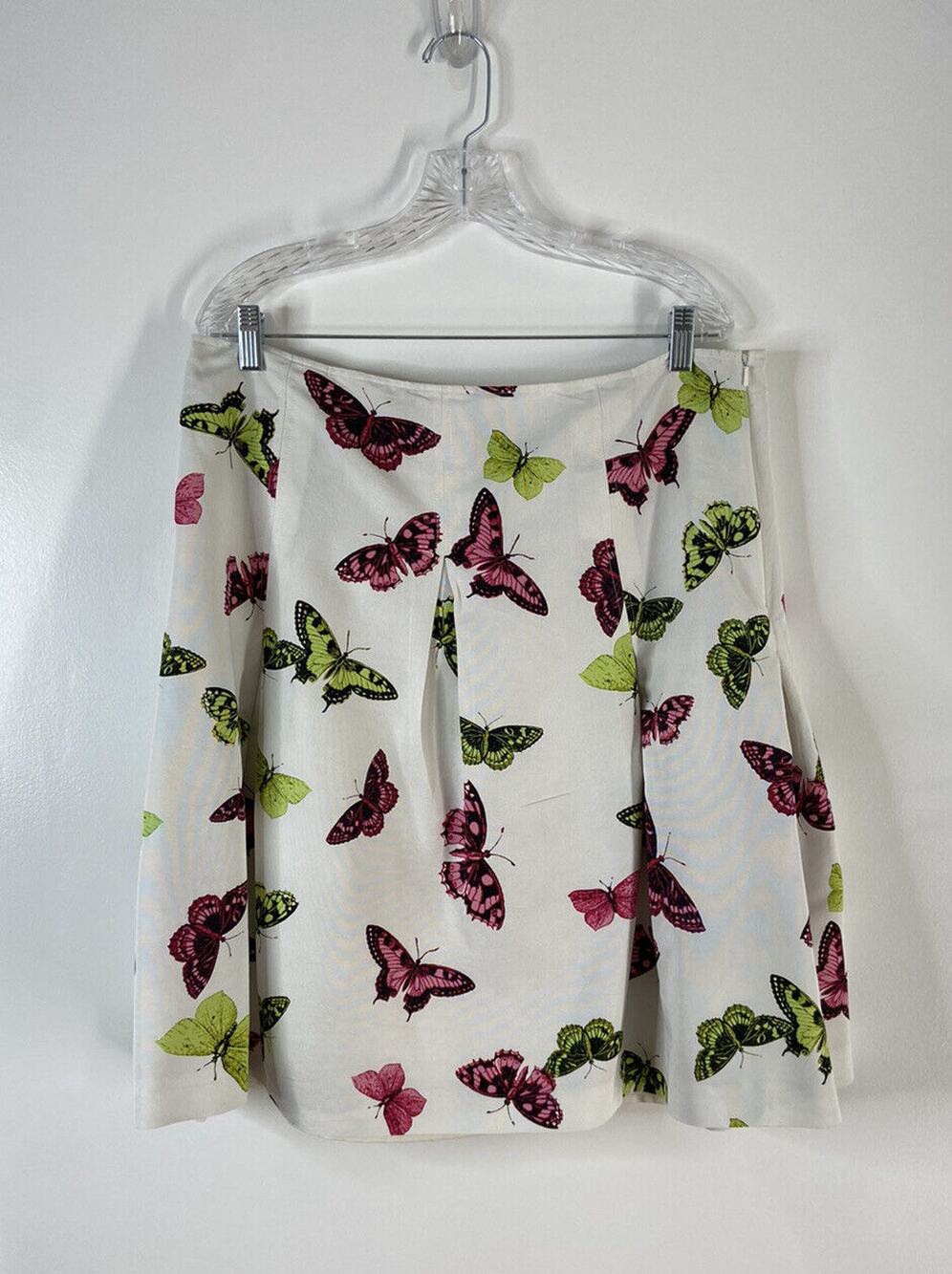 TALBOT'S Silk Blend Monarch Swallowtail Lime & Fuchsia Butterfly Skirt Size 16